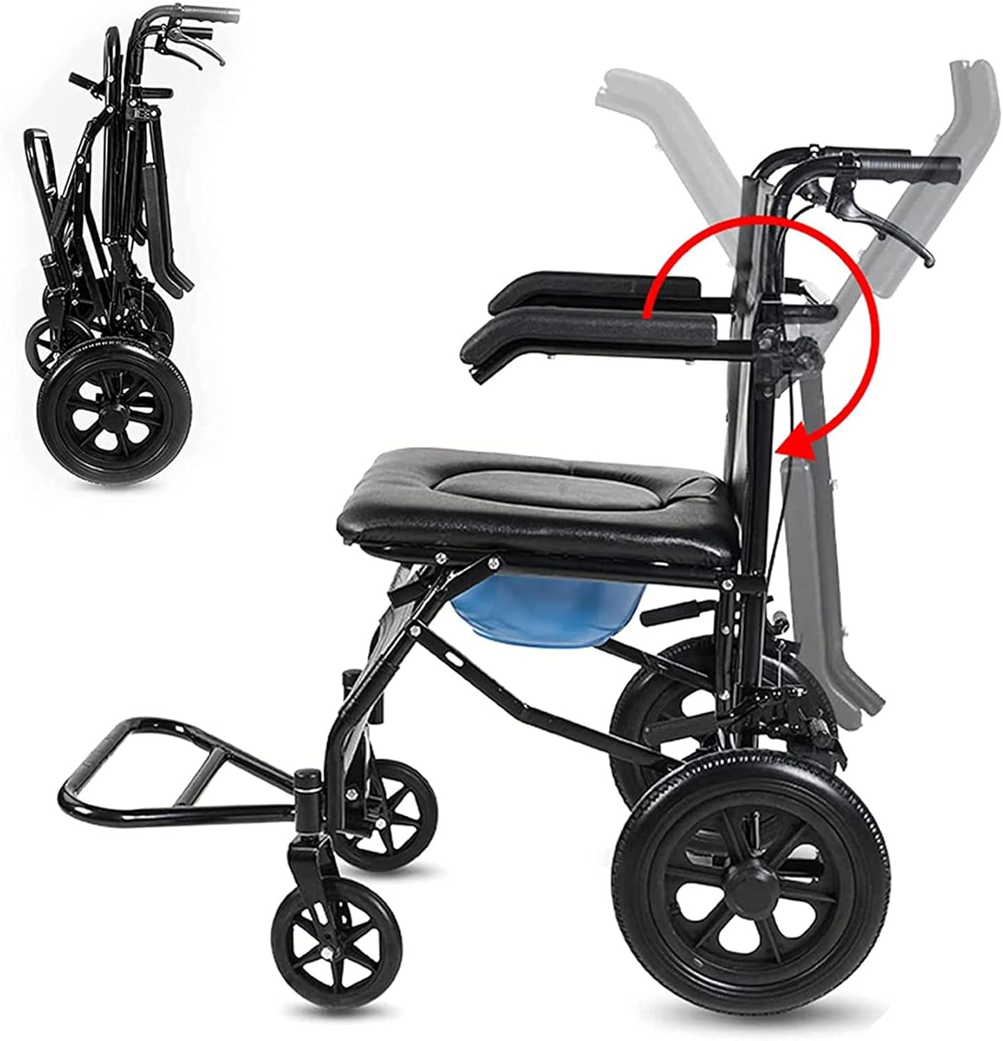Bathroom Shower Chair, Multifunction Folding Bedside Commode Transport Wheelchair with 4 Wheels, Bathroom Toilet Seat for Elderly Disabled