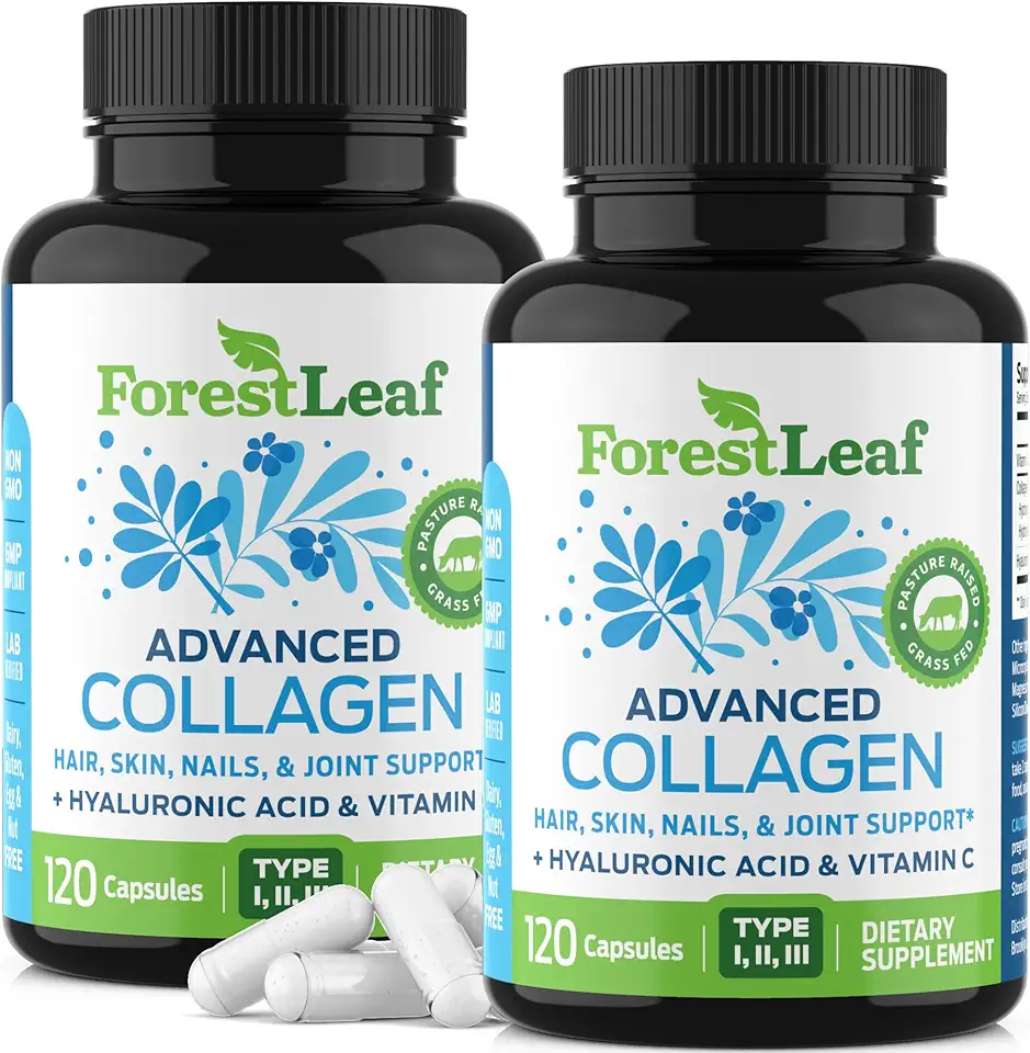 ForestLeaf Multi Collagen Pills with Hyaluronic Acid + Vitamin C | Hydrolyzed Collagen Supplements for Women or Men | Multi Collagen Capsules