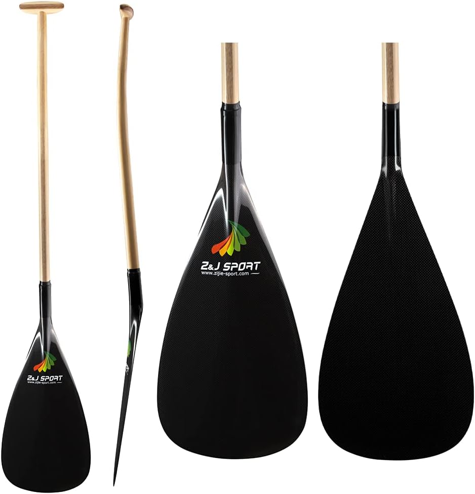 Z&J SPORT Outrigger Canoe Paddle, Tahiti Hybrid OC Paddle with Carbon Blade and Wood Bent Shaft 12 Degree (S-9.1x18.5/M-9.4x18.5/L: 9.7x18.5)