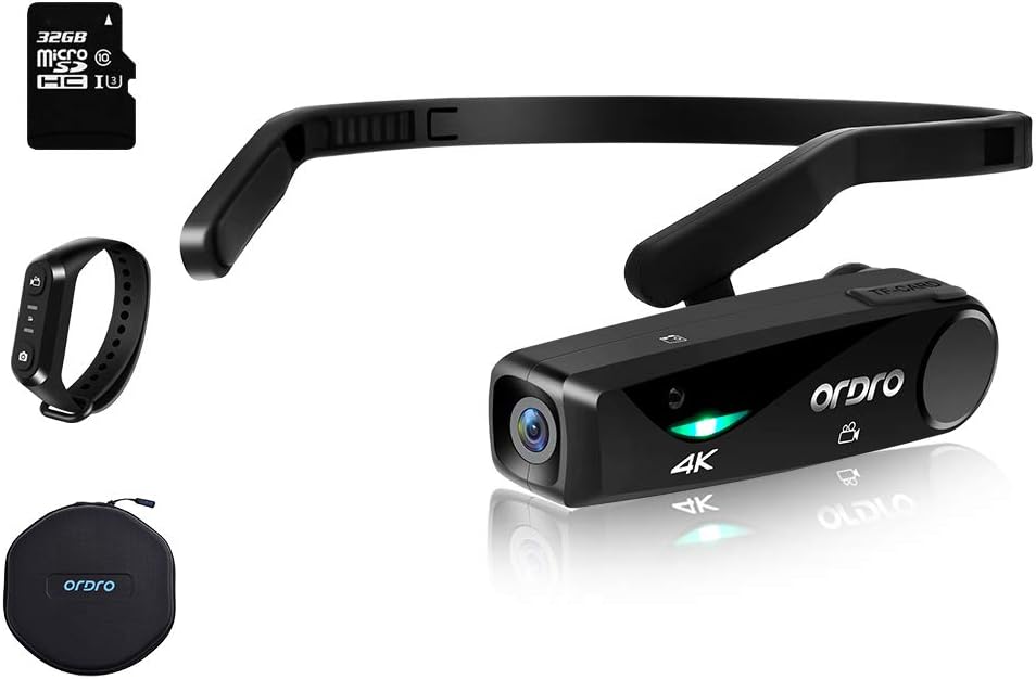 Ordro EP6 Vlog Camera 4K Camcorder Hands Free Lightweight Mini Wearable Video Camera Full HD 1080P 60FPS WI-Fi APP Connection Recorder with Remote