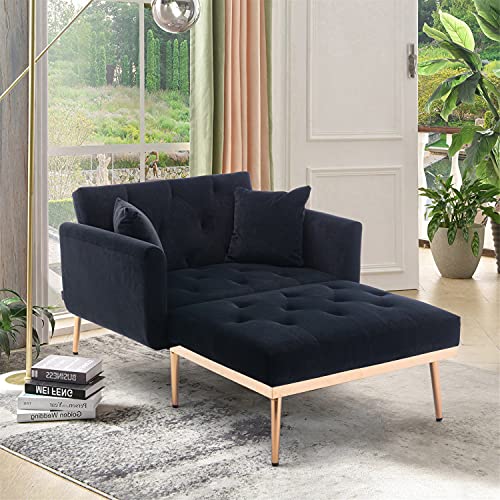 HomSof Adjustable Backrest Chaise Lounge Velvet Sofa Bed with Thick Padded, Convertible Reclining Chair with Rose Golden Metal Legs