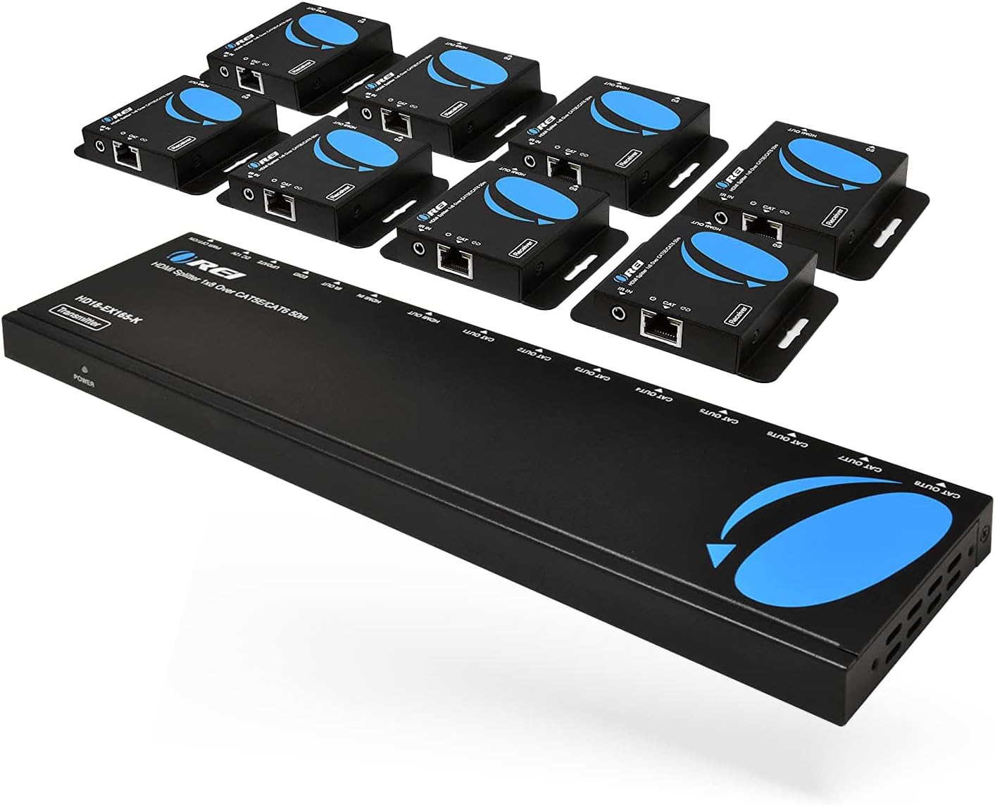 OREI 1x8 HDMI Extender Splitter Multiple Over Single Cable CAT6/7 1080P with IR Remote EDID Management - Up to 165 Ft - Loop Out - Low Latency