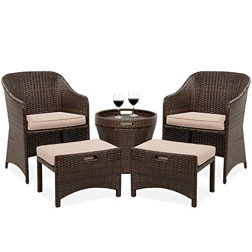 Best Choice Products 5-Piece Outdoor Patio Furniture Set, No Assembly Required Wicker Conversation Bistro & Storage Table for Backyard, Porch