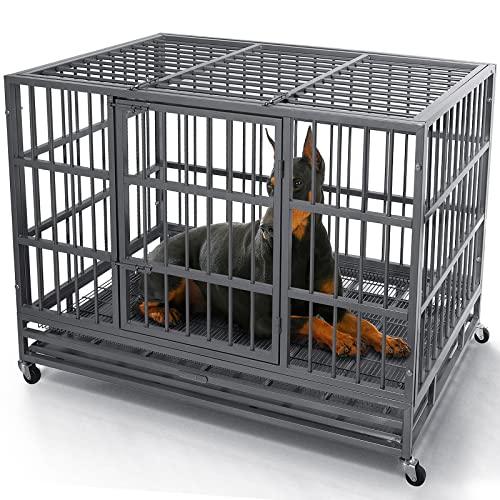 Otaid 48 Inch Heavy Duty Dog Crate Cage Kennel with Wheels, High Anxiety Indestructible Dog Crate, Sturdy Locks Design