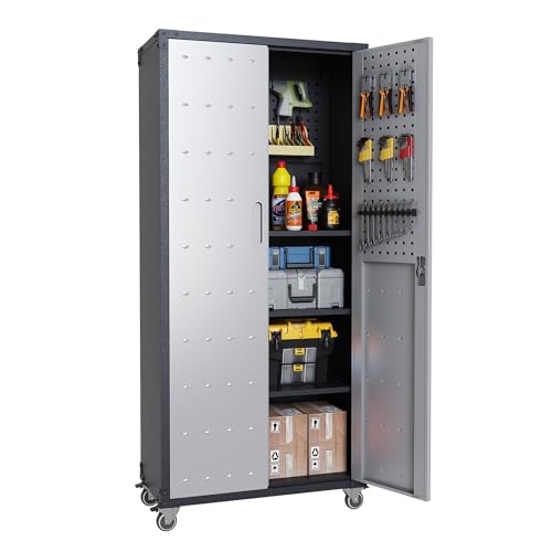 Metal Garage Storage Cabinet with Wheels,Locking Rolling Tool Cabinet with Drawers and Shelves for Home, Office, Garage & Workshop