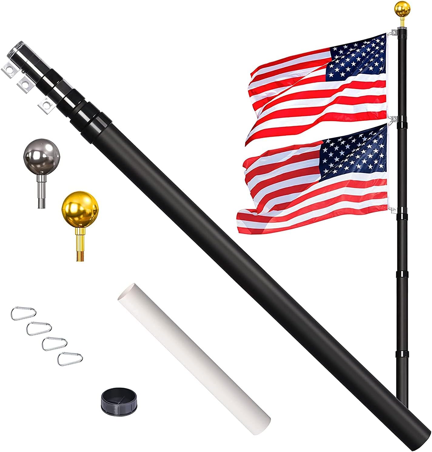 WeValor 25ft Telescoping Flag Pole Kit, Heavy Duty Aluminum In Ground Telescopic Flag Pole with 3x5 American Flag