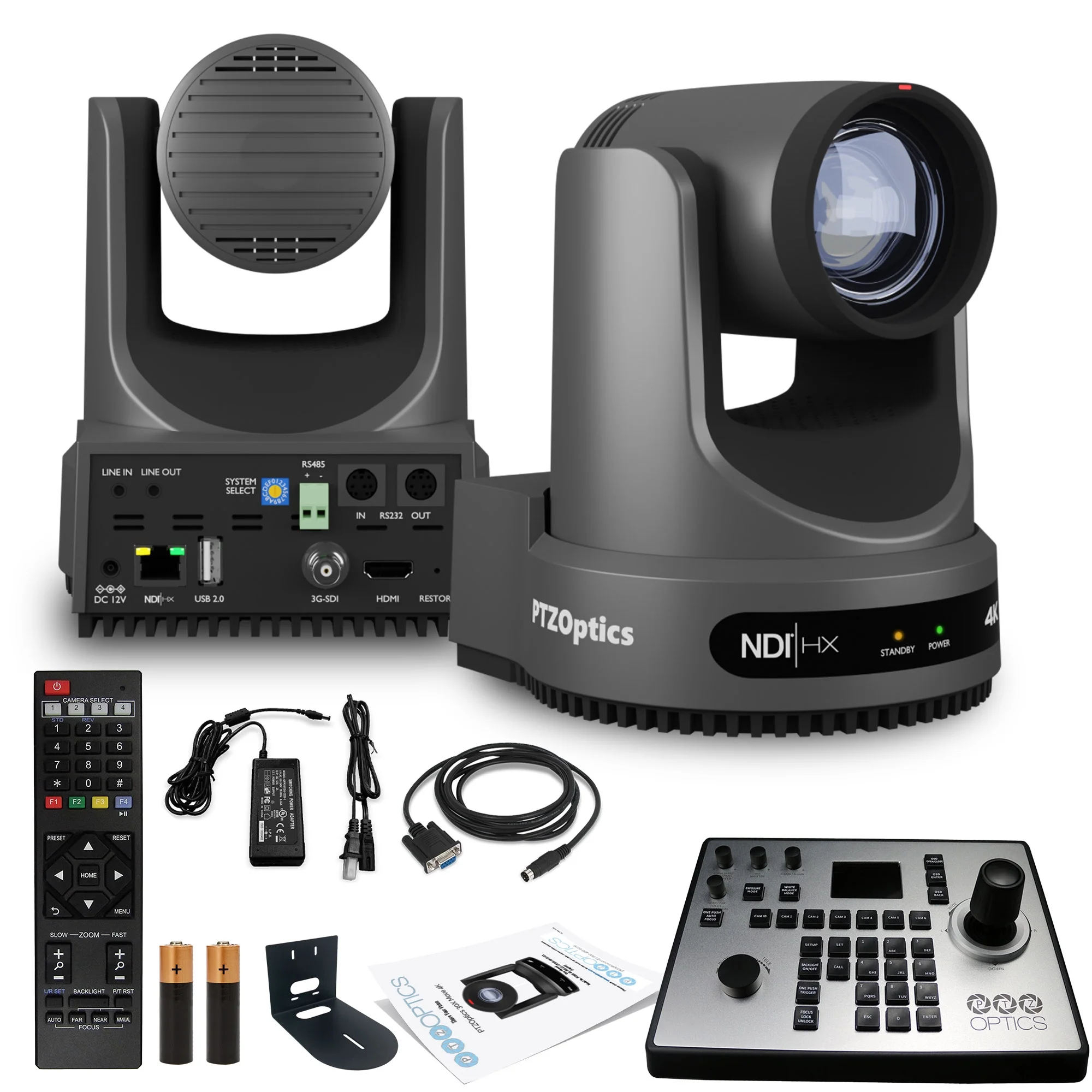PTZOptics Move 4K SDI/HDMI/USB/IP PTZ Camera with 12x Optical Zoom (Gray) (PT12X-4K-GY-G3) + PTZOptics PT-JOY-G4 Joystick Controller + Universal Wall