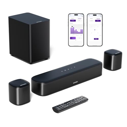 ULTIMEA 5.1ch Sound Bar with Subwoofer, Home Theater Virtual Surround Sound System for TV, Soundbar with App Control, 2 Surround Speakers, Opt/AUX