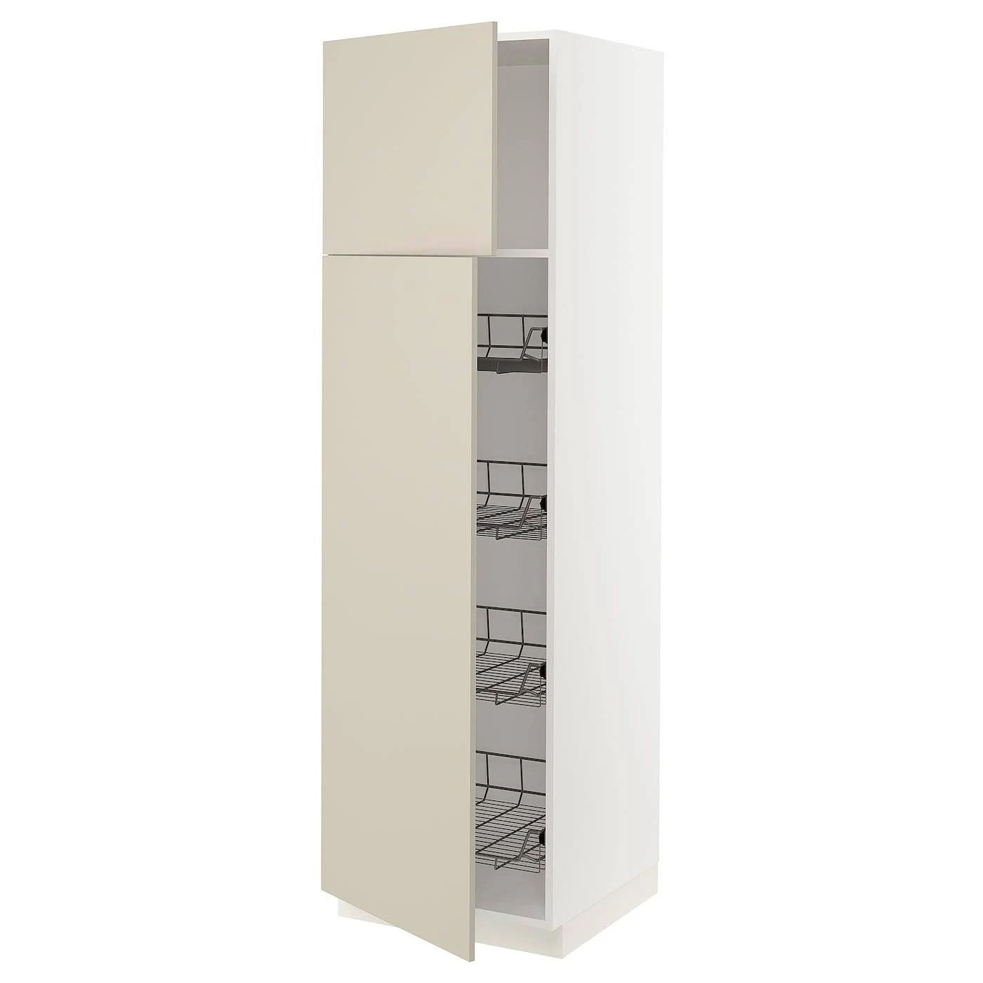 IKEA - SEKTION High Cabinet W door/wire Baskets, white/Havstorp Beige, 24x24x80 59421070