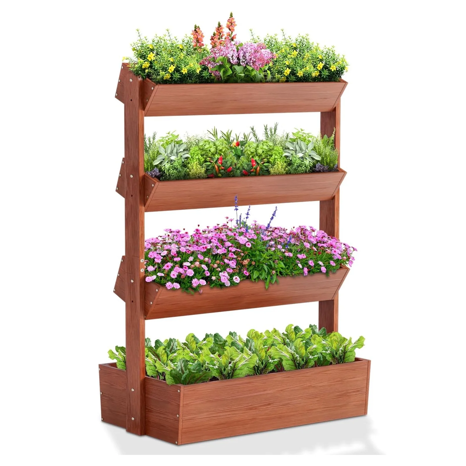 NAIZEA 4 Tier Vertical Wooden Garden Bed, Freestanding Outdoor Planter Box, Plant Planter