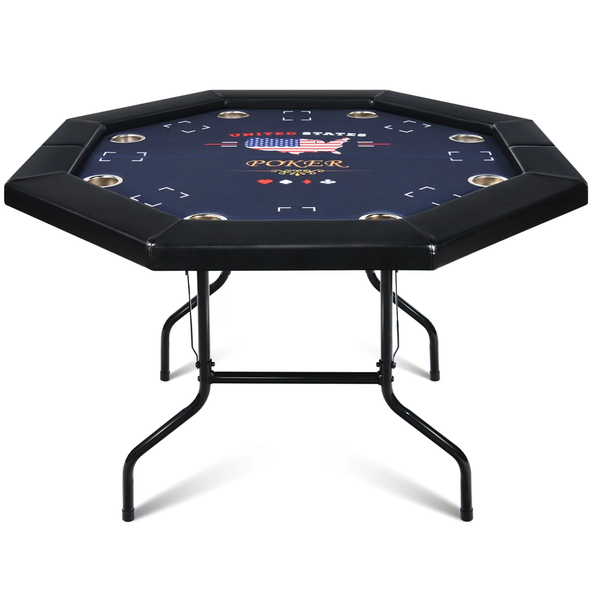 RayChee Poker Table Foldable, 8 Player Octagonal Texas Holdem Table w/Cushioned Rail, Stainless Steel Cup Holders, Casino-Grade Felt Surface (Black)