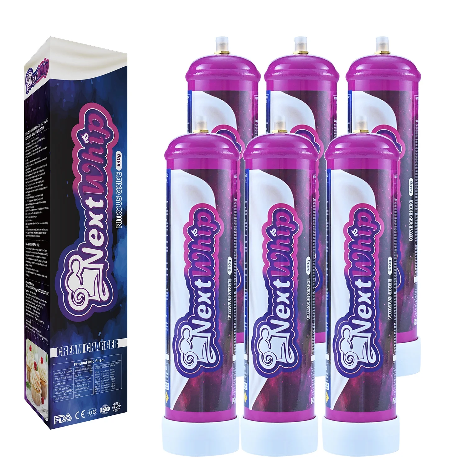 NextWhip Whipped Cream Charger 640g Food-grade N2O Cylinder 6 X Tank - Curated Treasures Market