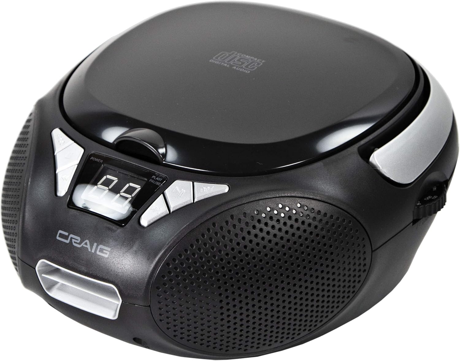 Craig CD6925 Portable Top-Loading Stereo CD Boombox with AM/FM Stereo Radio in Black | LED Display | Programmable CD Player | CD-R/CD-W Compatible |