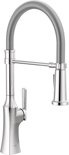 Delta Faucet Ermelo Pro Commercial Style Kitchen Faucet, Kitchen Faucets with Pull Down Sprayer Brushed Nickel, Kitchen Sink Faucet