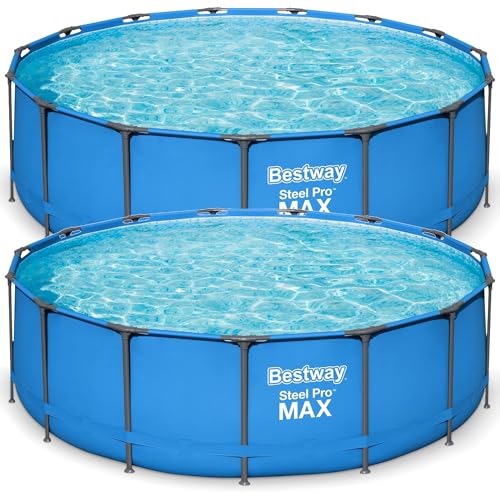 Bestway 2 Pack Steel Pro MAX Above-Ground Swimming Pool, 15' x 48" Round Metal Steel Frame Backyard Family Pool, Blue, Pool ONLY