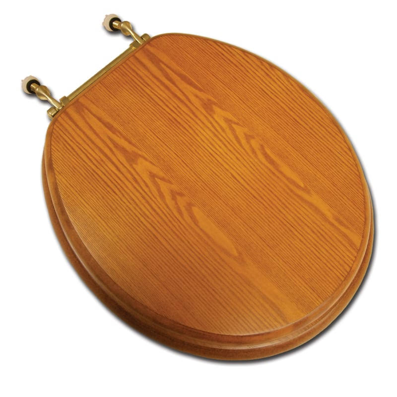 Comfort SEATS C1B2R1-17BR Decorative Front Wood Round Toilet Seat Hinge Finish: Polished Brass, Seat Finish: Light Oak