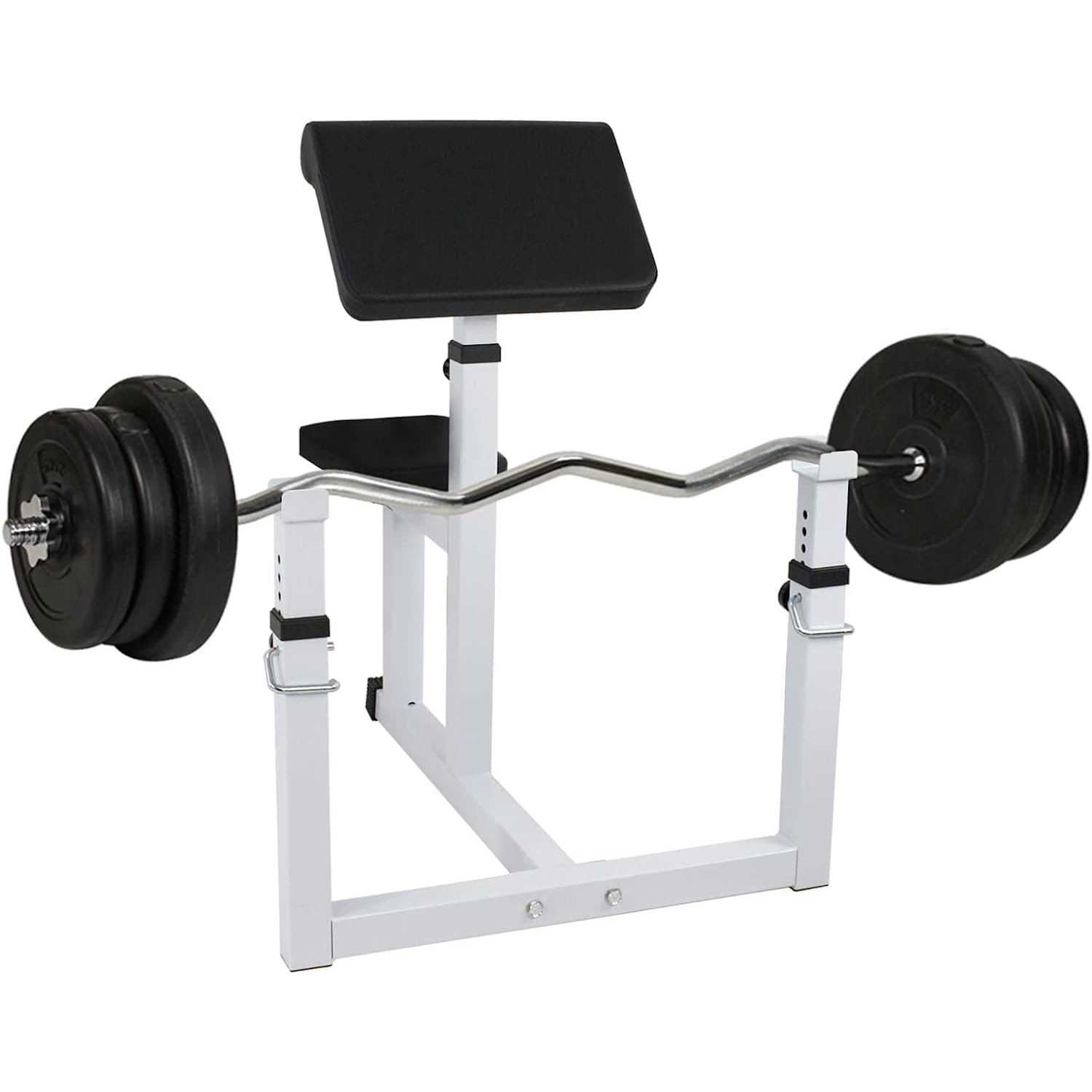BBBuy Adjustable Arm Preacher Curl Bench Bicep Strengh Bench Seated Strenghthen Training Isolated Barbell Dumbell Biceps Station for Home Gym