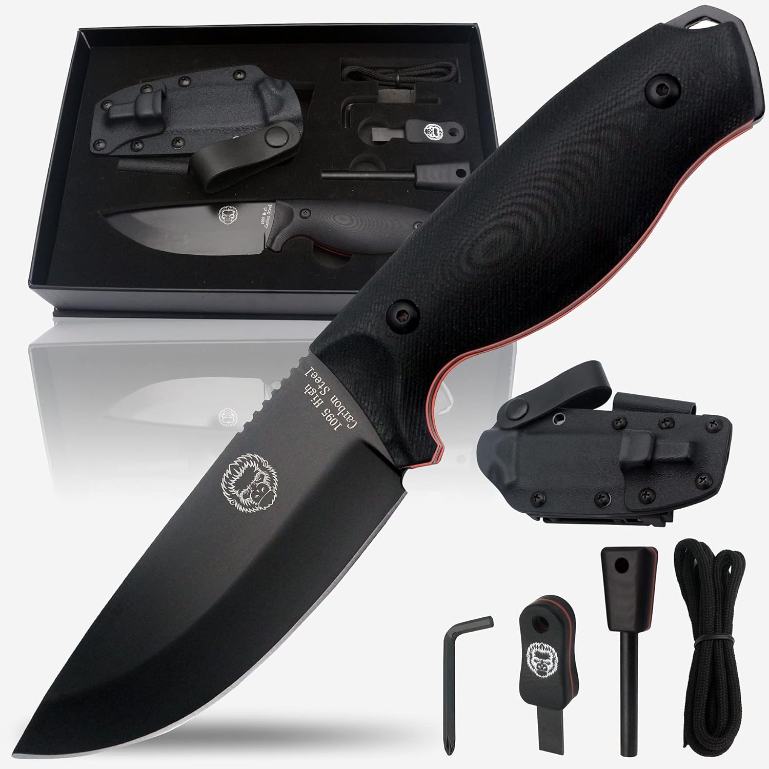Bushcraft Survival Knife | Full Tang Fixed Blade Outdoor Camping Hunting Knife In Sheath Gift For Him | 1095 High Carbon Steel Knife Fire Starter