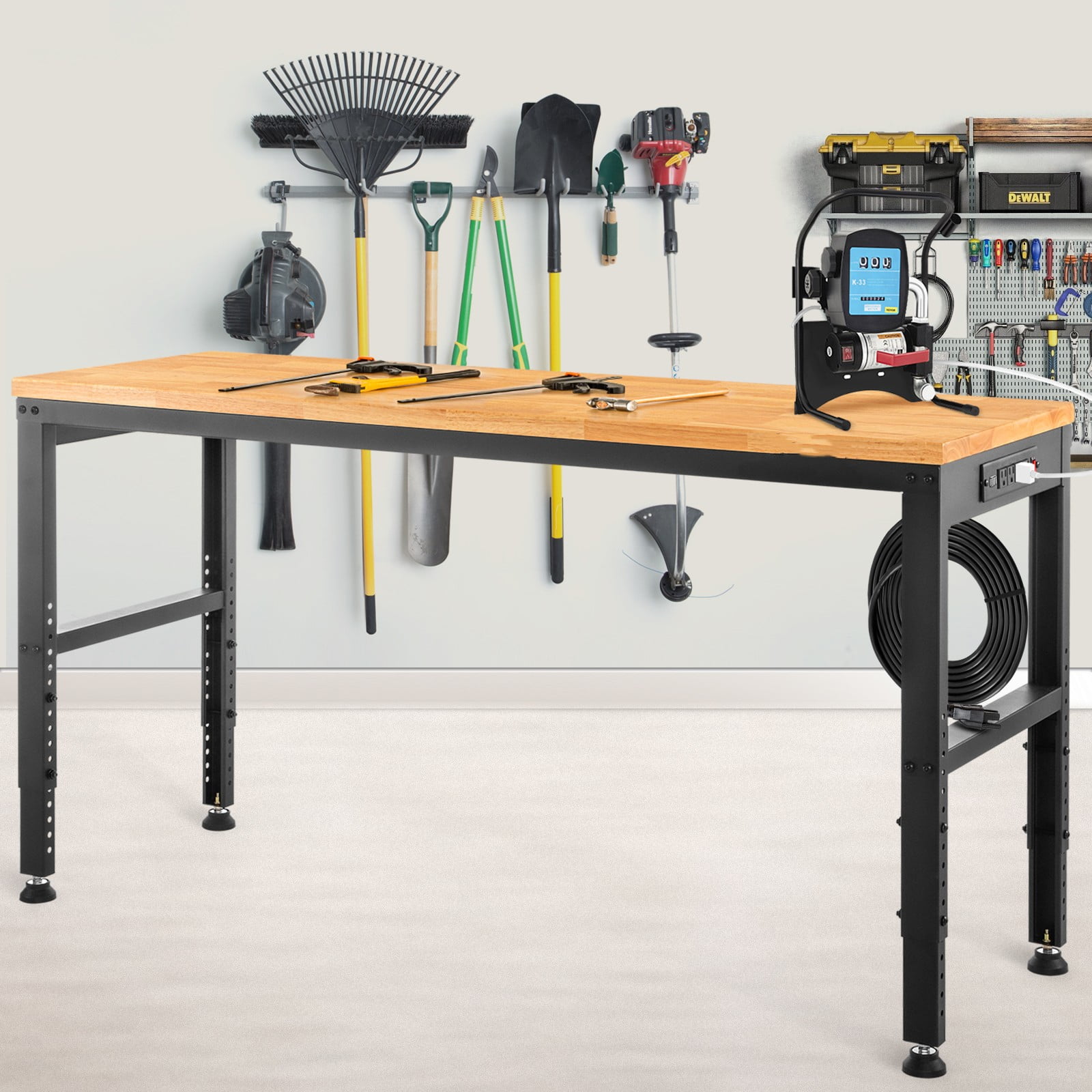 VEVOR Workbench Adjustable Height, 48"L X 20"W X 38.1"H Garage Table w/ 28.3" - 38.1" Heights & 2000 lbs Load Capacity