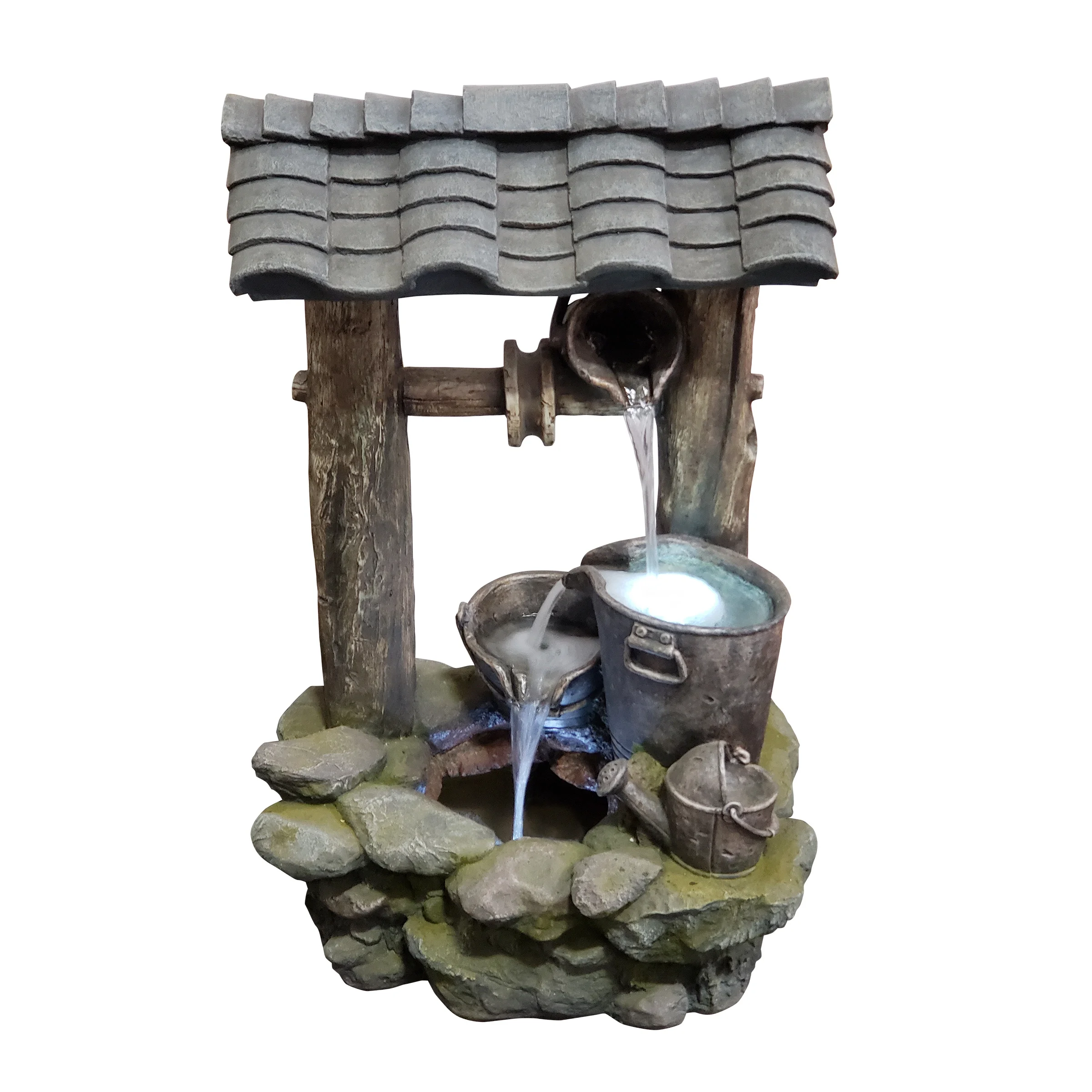 Alpine Corporation Polyresin Well Fountain with LED Lights