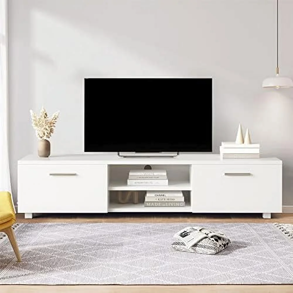 GEROBOOM Modern TV Stand with 2  Cabinets Entertainment Center for 65 inch TV Simple Television Media Console Table with 2 Open Shelves Wood TV Unit