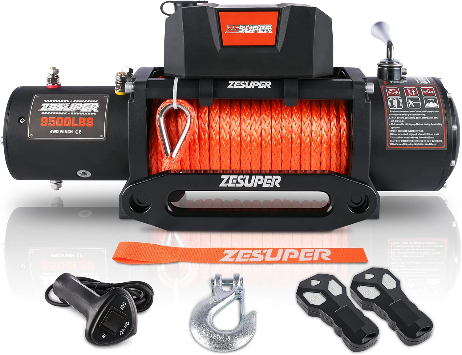 ZESUPER 12V 13000-lb Load Capacity Electric Truck Winch Kit Synthetic Rope, Waterproof Off Road Winch for Jeep,Truck