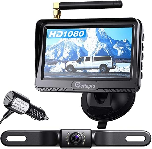 eRapta ERT03 1080P Wireless Backup Camera with Monitor for Car Pickup Truck Hitch Sedans Back Up Reversing Rear Front View Parking Camera Strong