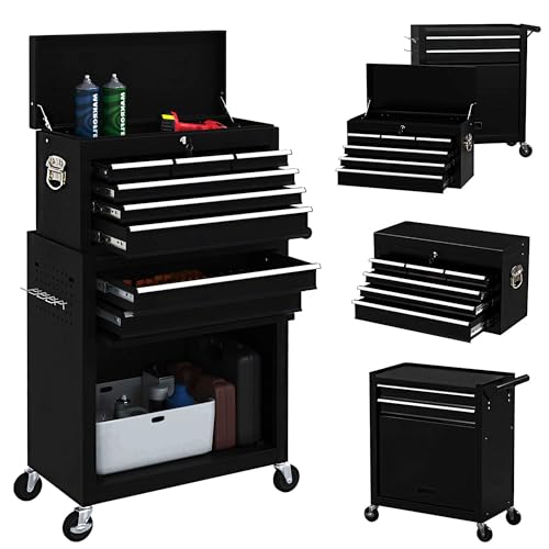 8-Drawer High Capacity Rolling Tool Chest,Tool Chest with Wheels,Sliding Metal Tool Box Organizer with Lockable Drawer for Workshop,Garage (BLACK)