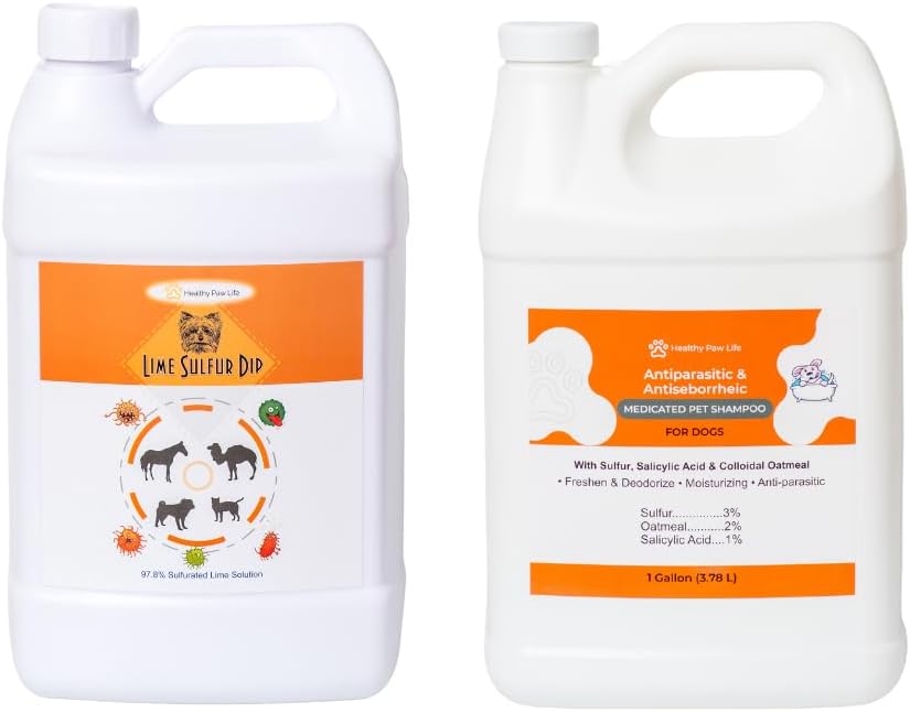 Lime Sulfur Dip and Antiparasitic & Antiseborrheic Sulfur Salicylic Acid Dog Shampoo- 1 Gallon Each - Safe Solution for Itchy Skin, Hot Spots