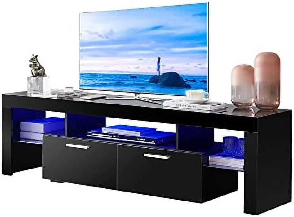 TQJKLFDY Modern LED TV Stand with  and LED Lights for 55/65/70/75 inch TV  White TV Console Table with High Glossy Entertainment Center for Gaming