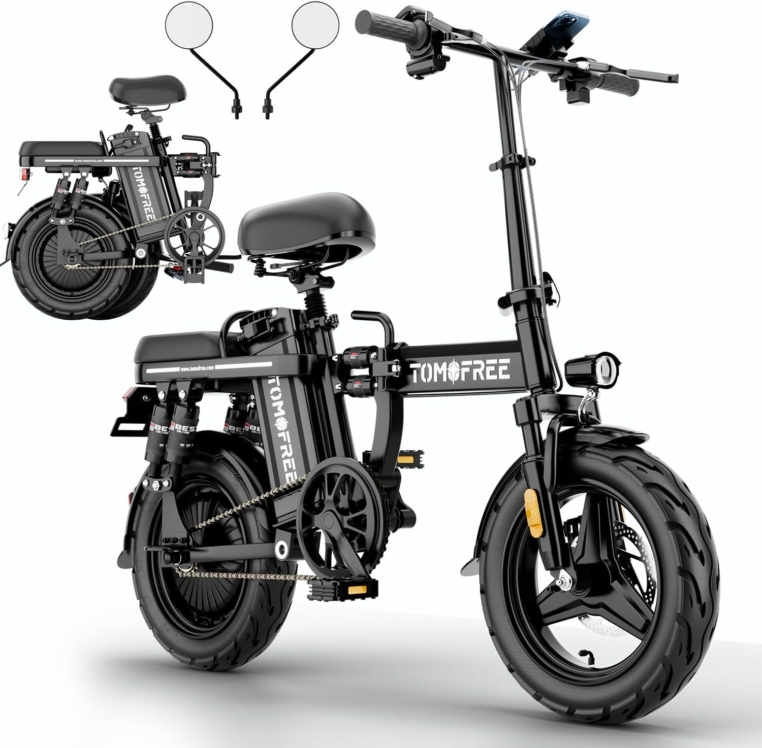Electric Bike 14" Electric Bike for Adults, Folding Electric Commuting Bike with 1000W Brushless Motor, 48V 20Ah Removable Battery, 25MPH