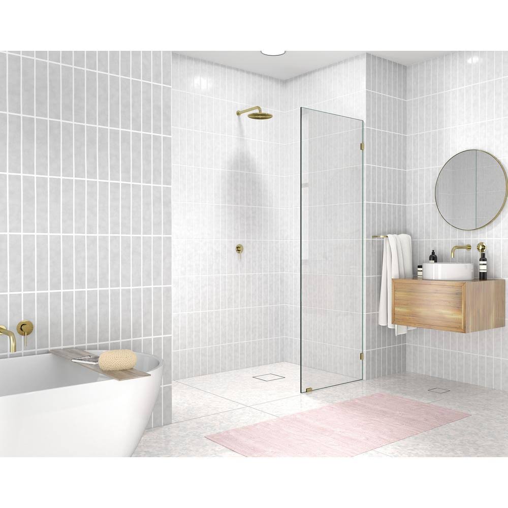 Glass Warehouse GW-SFP-5-SB 5x22 W x 78x22 H Frameless Fixed Glass Panel Finish: Satin Brass