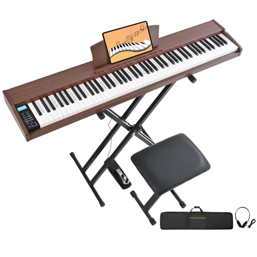 Digital Piano 88 Key Weighted with Piano Bench, 88 Key Full Size Semi Weighted Keyboard Piano, Electronic Piano for Beginner,with Adjustable Stand