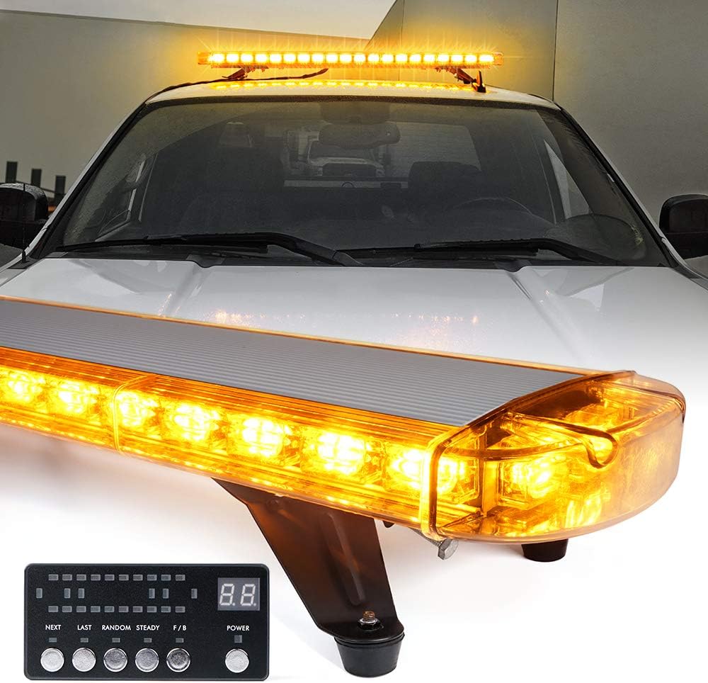Xprite 48 Inch LED Amber Rooftop Emergency Warning Lights Bar 16 Strobe Patterns w/ Adjustable Mounting Brackets for Vehicles, Security