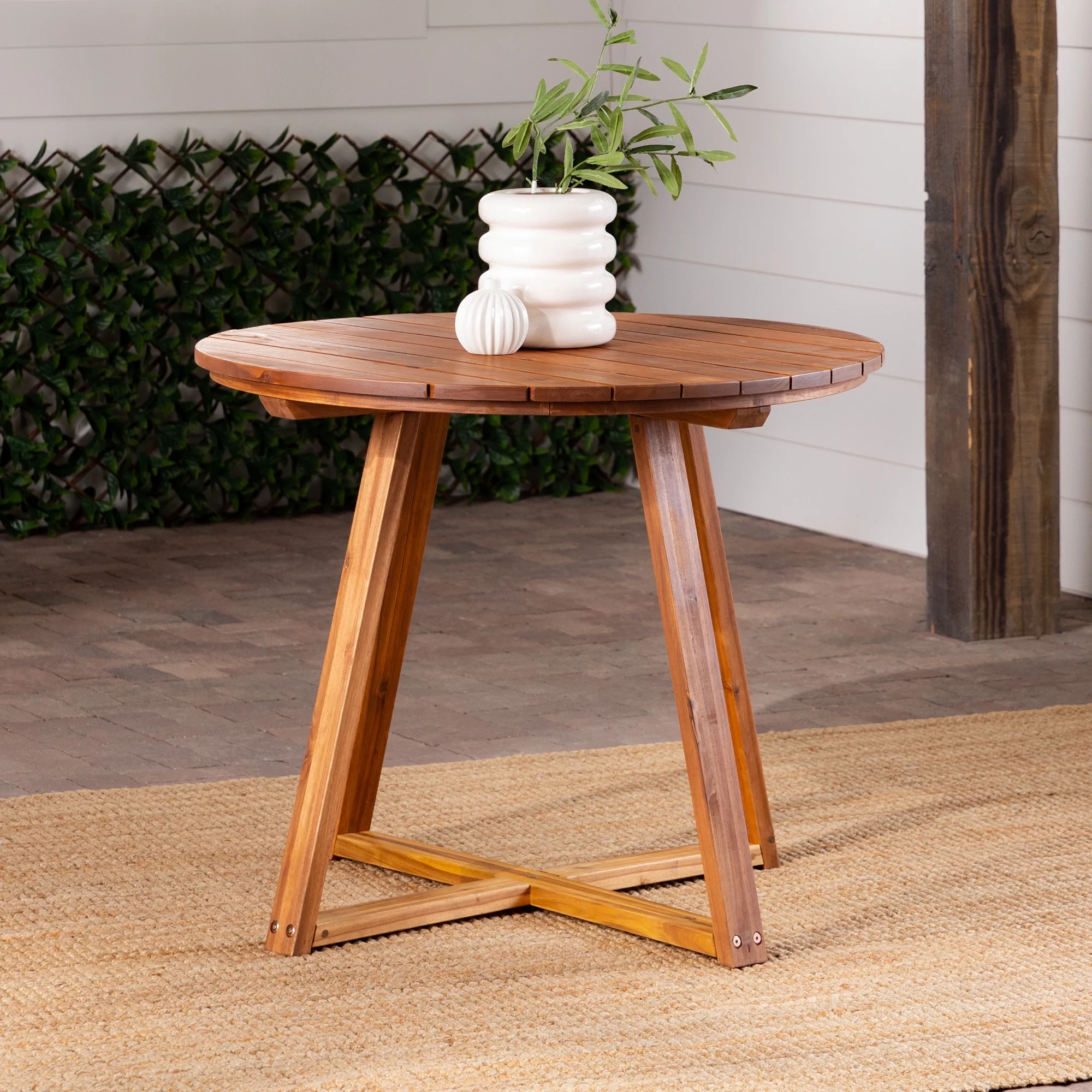 Walker Edison Modern 30” Solid Acacia Wood Outdoor Dining Table, Brown