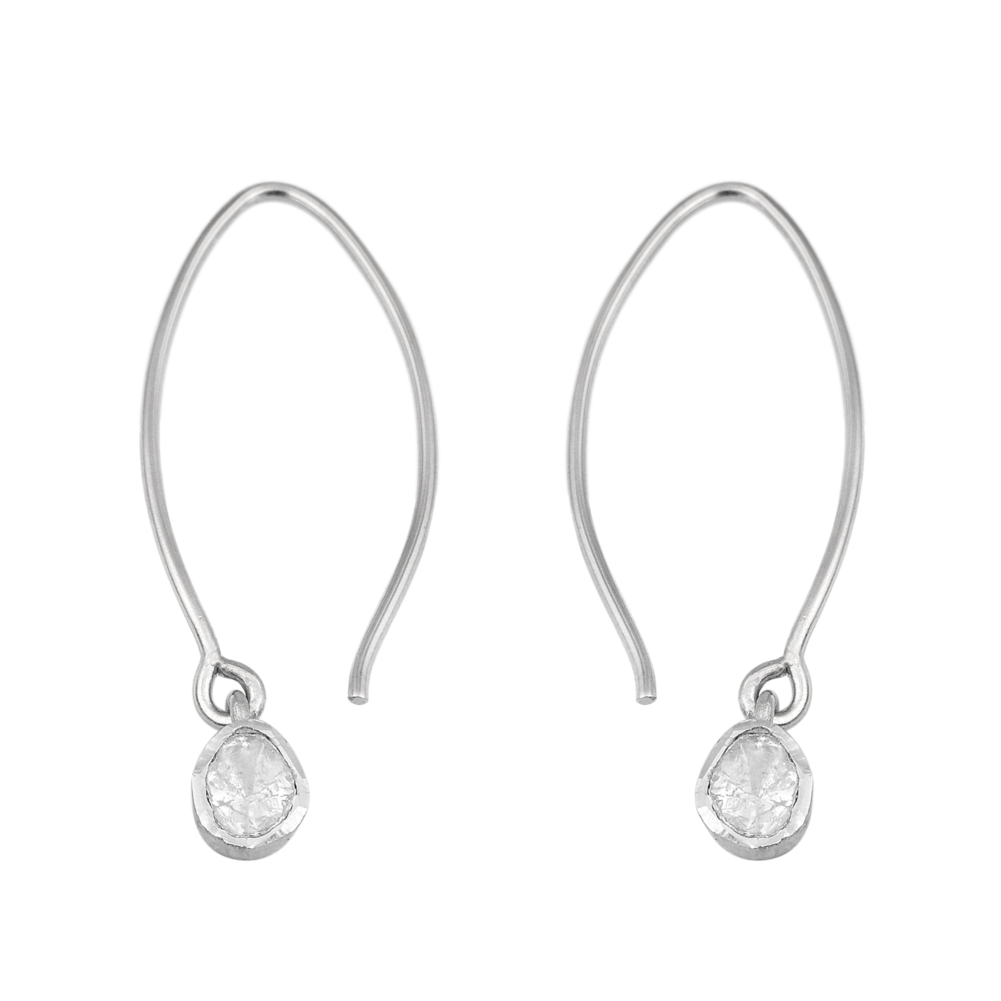 0.35 CTW Natural Diamond Polki Classic Dangles 925 Sterling Silver Platinum Plated Slice Diamond Earrings
