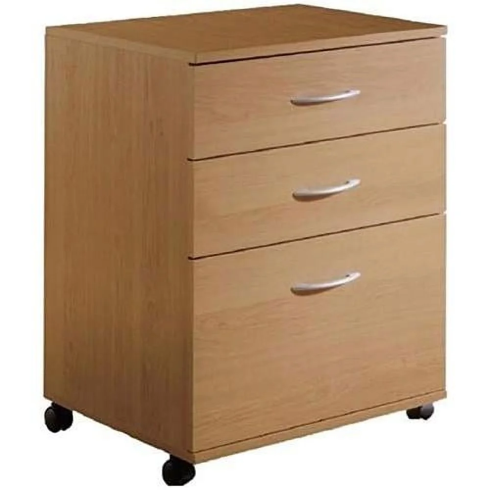 Wood 3 Drawer Lateral Mobile Vertical Filing Cabinet In Natural Maple