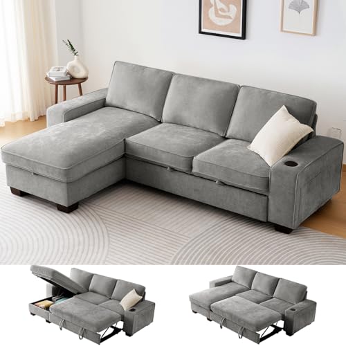 ASHOMELI 99" Convertible Sleeper Sofa Bed,L Shaped with Storage Chaise Pull Out Couch for Living Room,USB and Type-C