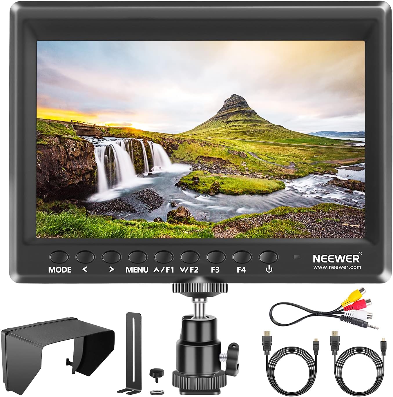 Neewer F100 7inch Camera Field Monitor HD Video Assist IPS 1280x800 4K HDMI Input 1080p with Sunshade and Ball Head for DSLR Cameras