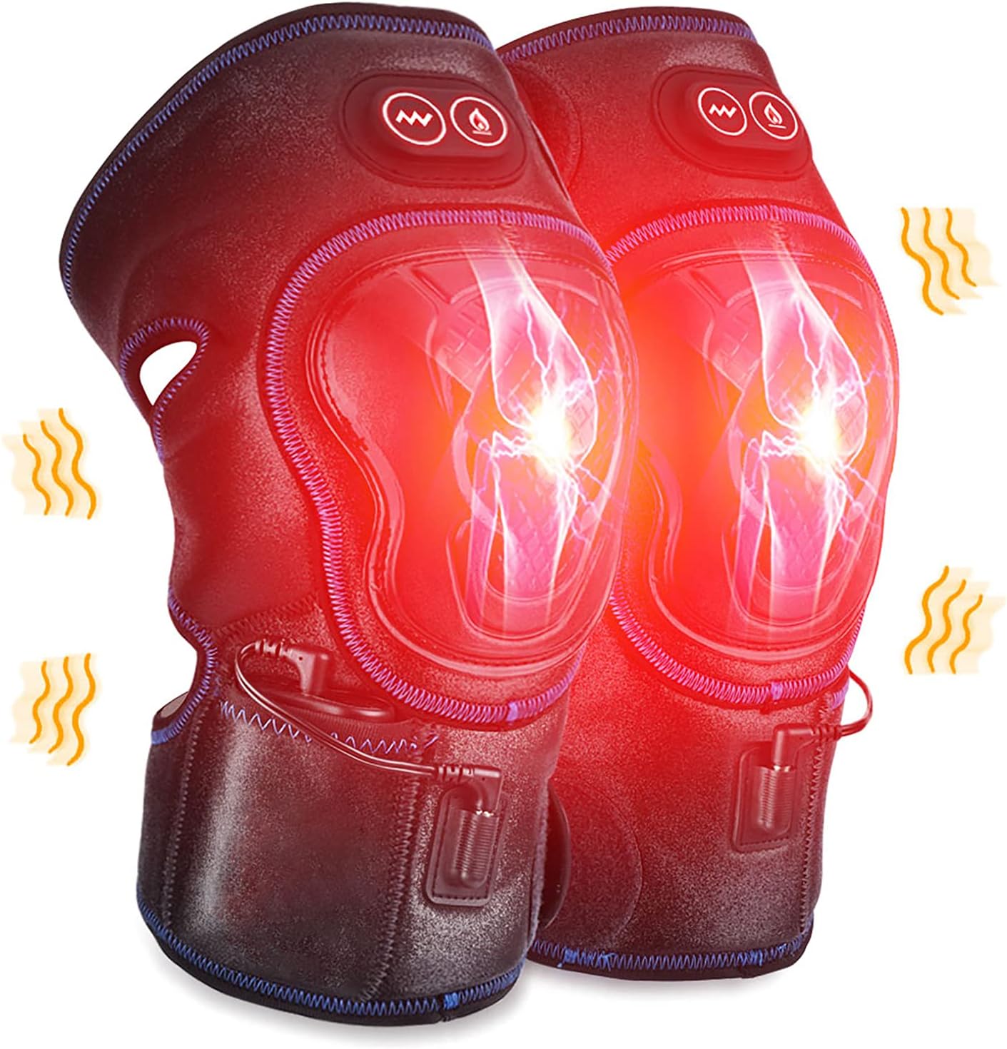 Heated Knee Massager, Heat & Vibration Knee Brace Wrap Electric Heating Pad 5V Warm Knee Care (1 Pair)