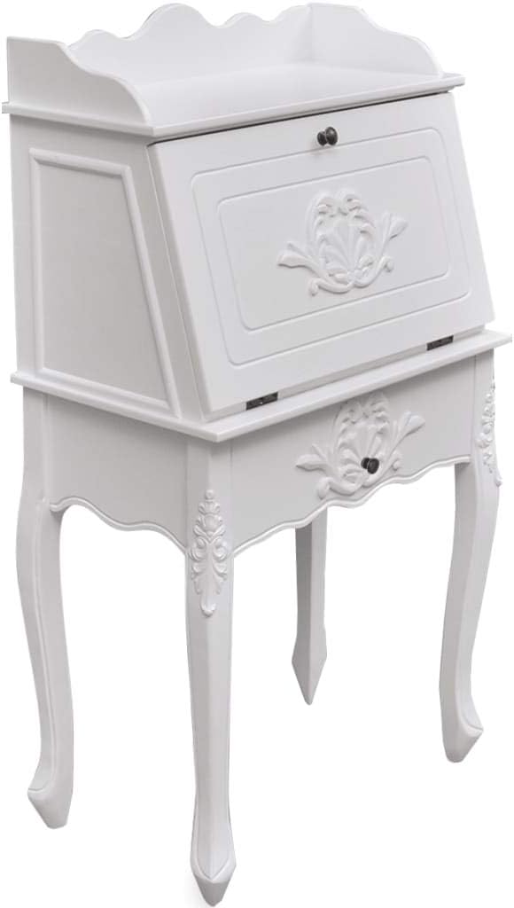 INLIFE Wooden French Secretary Desk Desktop with Storage Drawer and Shelves Cabinet Writing Study Desk 24x14x44(WxDxH)
