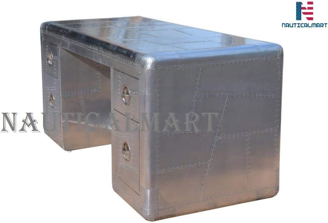 NauticalMart Deco Aviator Writing Desk - Aluminium Table Mid Century Industrial Furniture