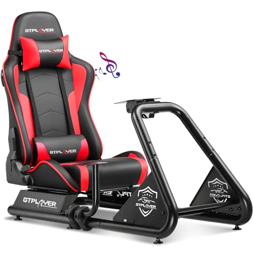 GTPLAYER Racing Simulator Cockpit with Seat and Bluetooth Speakers, Racing Style Reclining Seat and Ultra-Sturdy Alloy Steel Frame, A/B Box (Blue)