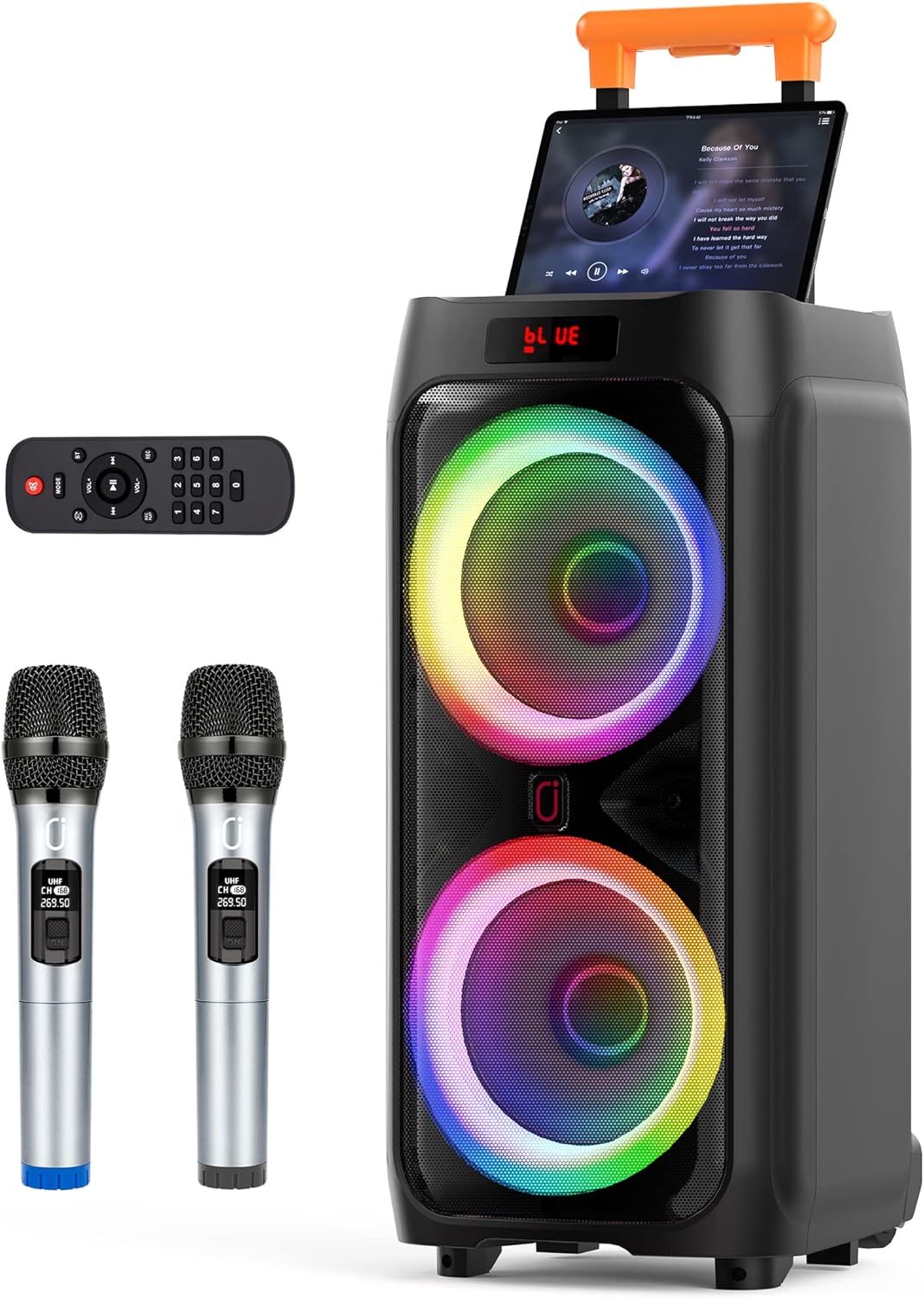 JYX Karaoke Machine with 2 Wireless Microphones for Adults, 8" Big Bluetooth Party Speaker with 500W Peak Power,PA System with DJ Light