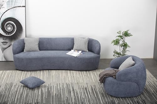 86.61" Curved Living Room Sofa Couch，Uphostery Boucle Couch, Mid-Century Modern Cream Cloud Couch for Bedroom Small Apartment (Orange, 3 Seat)…
