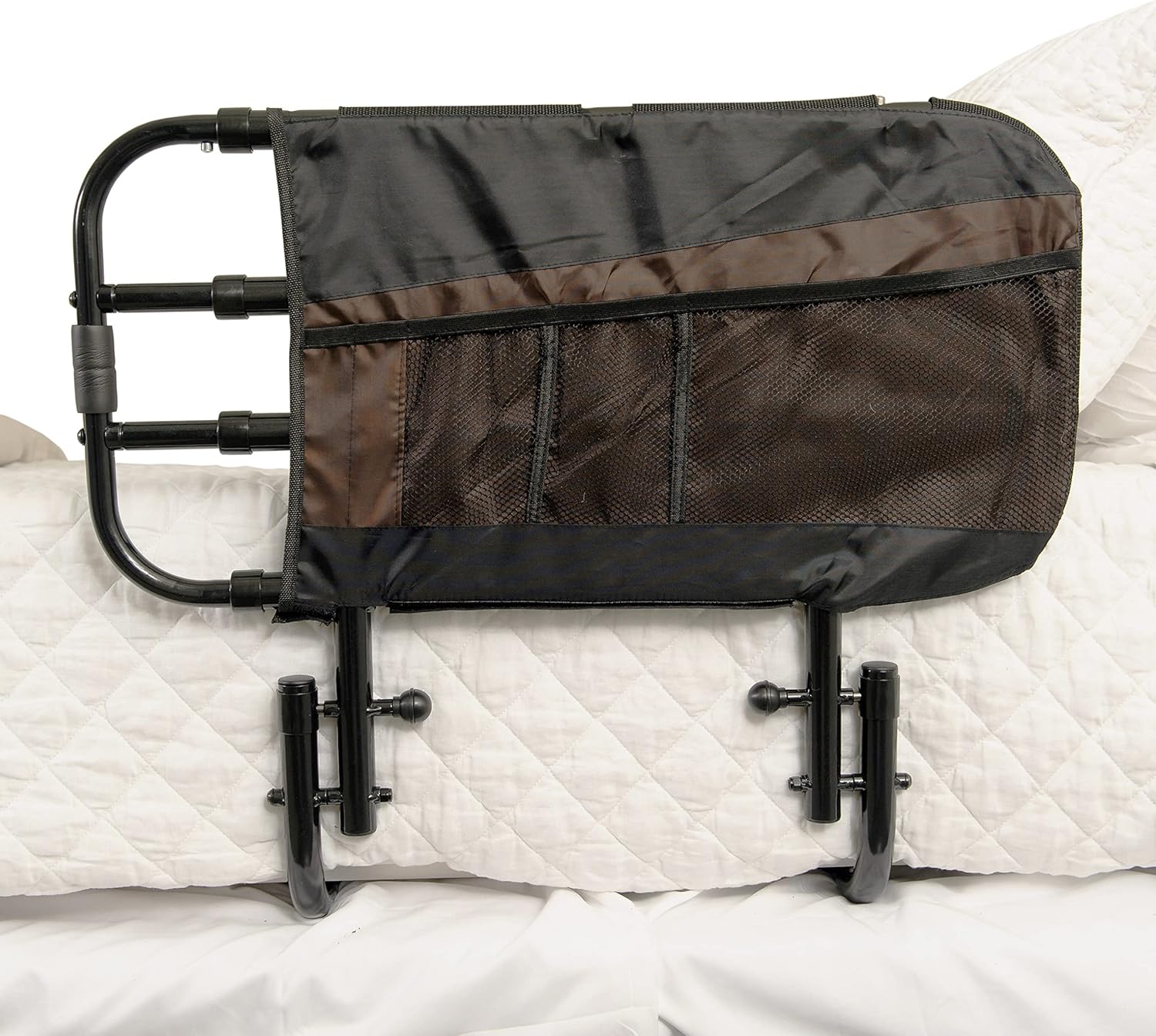 Stander EZ Adjust Bed Rail, Adjustable Senior Bed Rail and Bed Assist Grab Bar for Elderly Adults with Organizer Pouch
