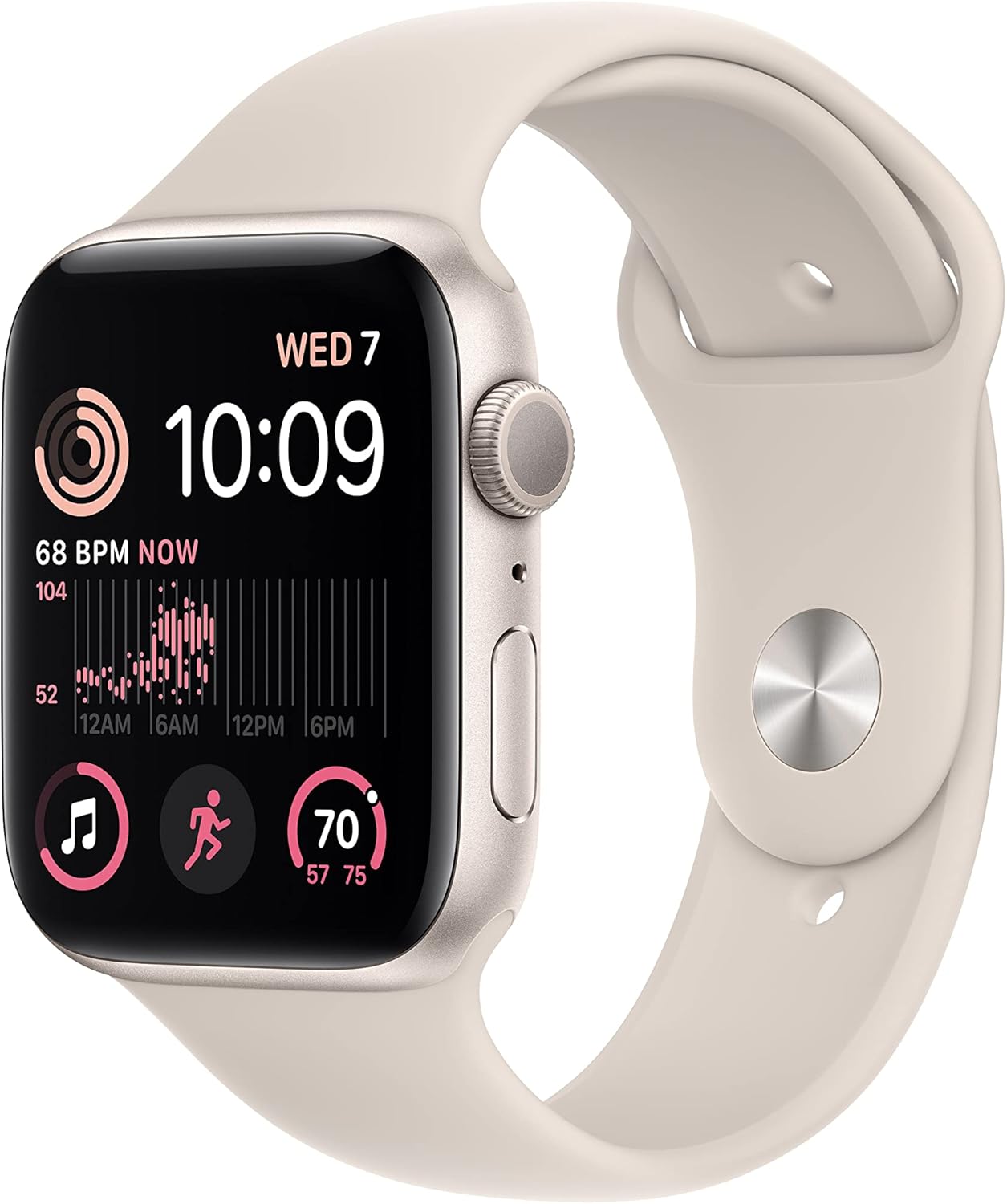 Apple Watch SE (2nd Gen) [GPS 44mm] Smart Watch w/Starlight Aluminum Case & Starlight Sport Band - M/L. Fitness & Sleep Tracker, Crash Detection