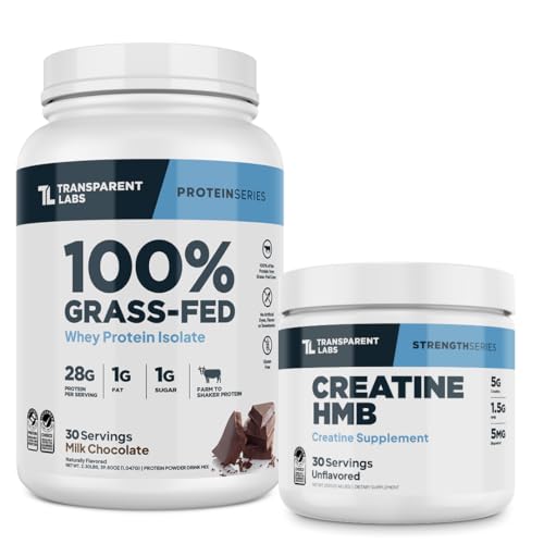 Transparent Labs Grass-Fed Whey Protein Isolate, Milk Chocolate, Creatine HMB, Unflavored - 30 Servings
