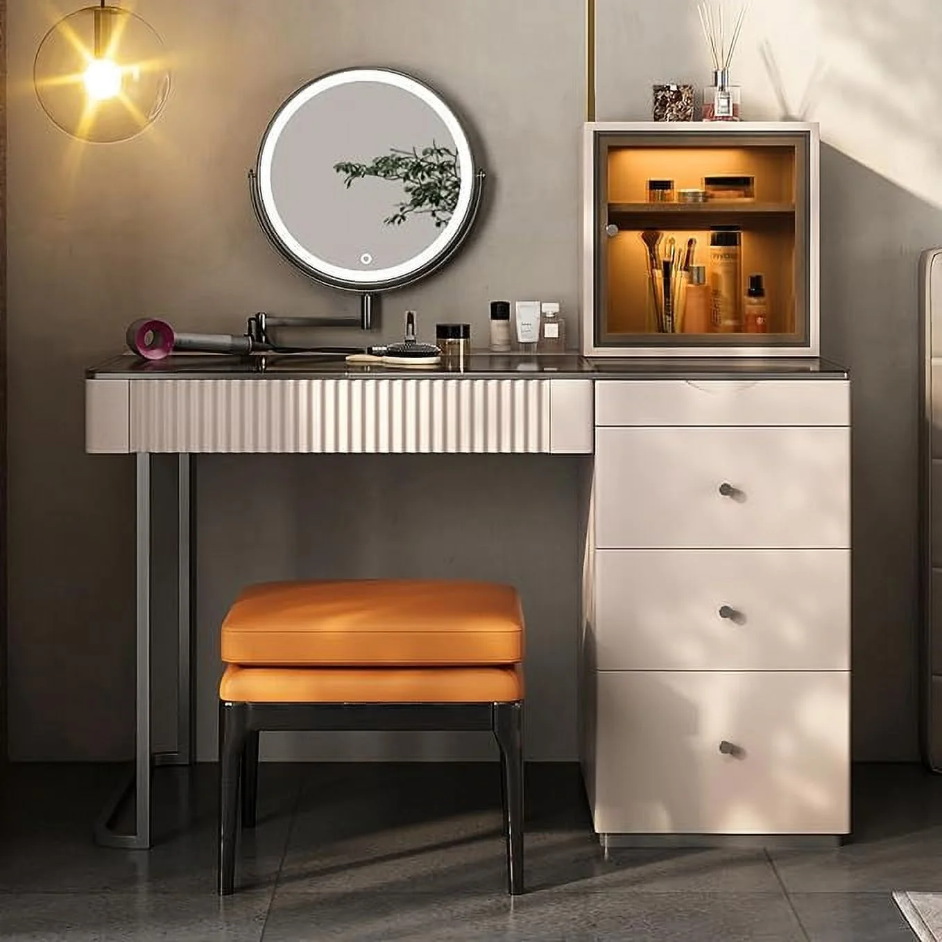 Lartis Premium Makeup Vanity Table with Stool,Very Easy to Assemble，Dressing Table,Vanity Desk,Dresser Desk,LED Lighted Mirror