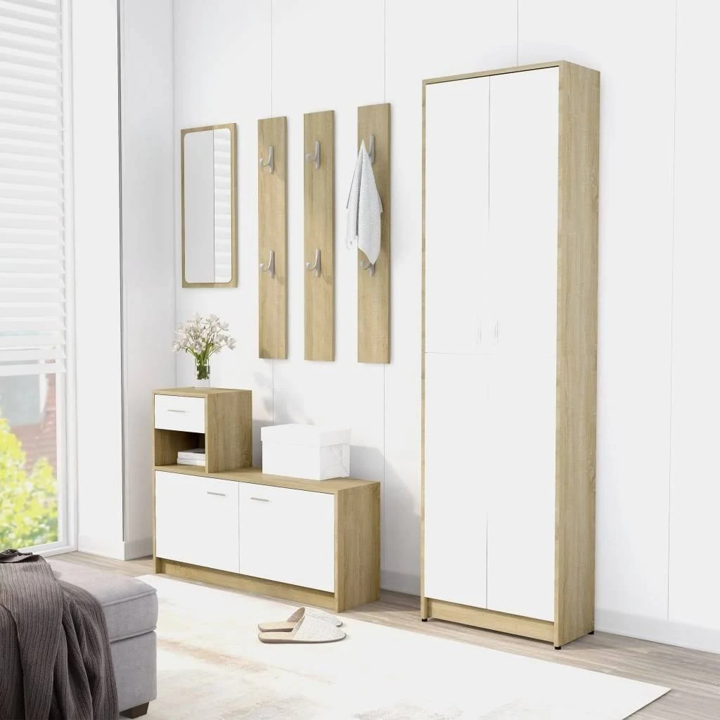 vidaXL Hallway Wardrobe White and Sonoma Oak 21.7x22x9.8x22x74.4x22 Chipboard